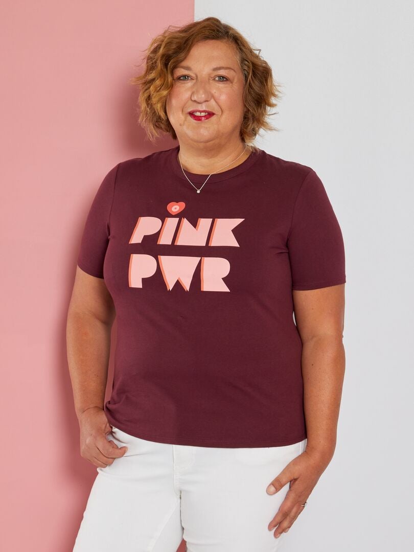 T-shirt à col rond - Octobre rose Prune 'Pink LVR' - Kiabi