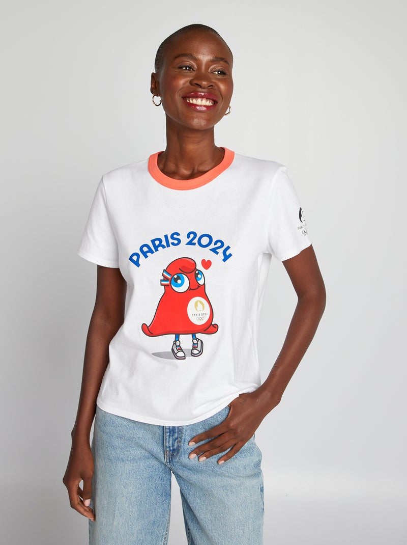 T-shirt à col rond - Paris 2024 Blanc - Kiabi