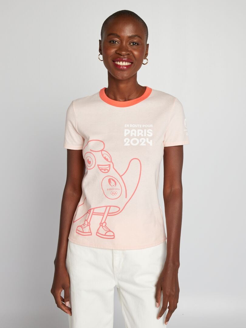 T-shirt à col rond - Paris 2024 Rose - Kiabi