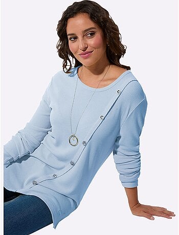 T-shirt à col rond avec boutons et manches longues - Taille standard - Witt