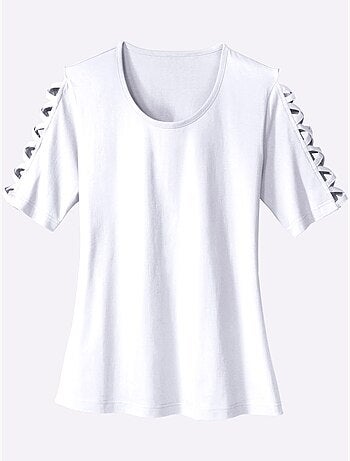 Tee-shirt à col rond avec rubans croisés sur les manches - Taille standard - Moda Vilona