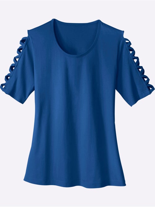 T-shirt à col rond avec fentes et rubans sur les manches - Taille standard - Moda Vilona - Kiabi T-shirt à col rond avec fentes et rubans sur les manches - Taille standard - Moda Vilona - Kiabi