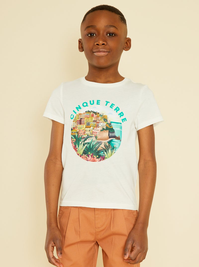 T-shirt à col rond avec imprimé - Mixte Blanc - Kiabi