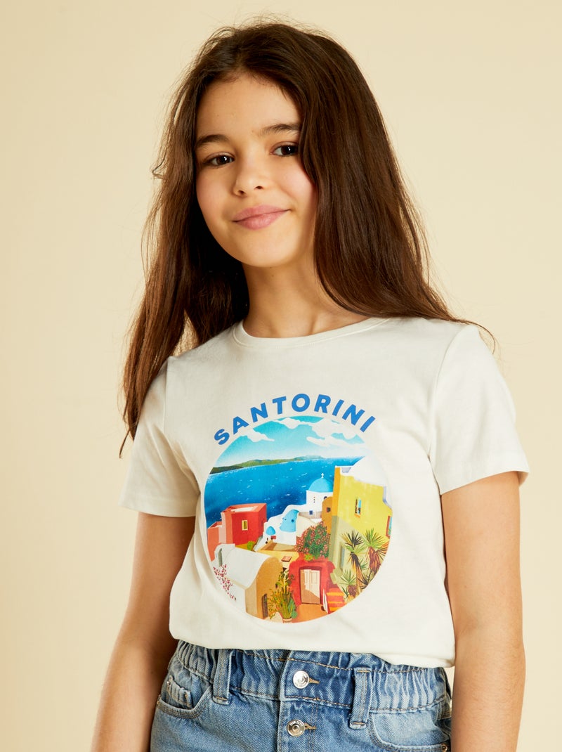 T-shirt à col rond avec imprimé - Mixte Blanc - Kiabi