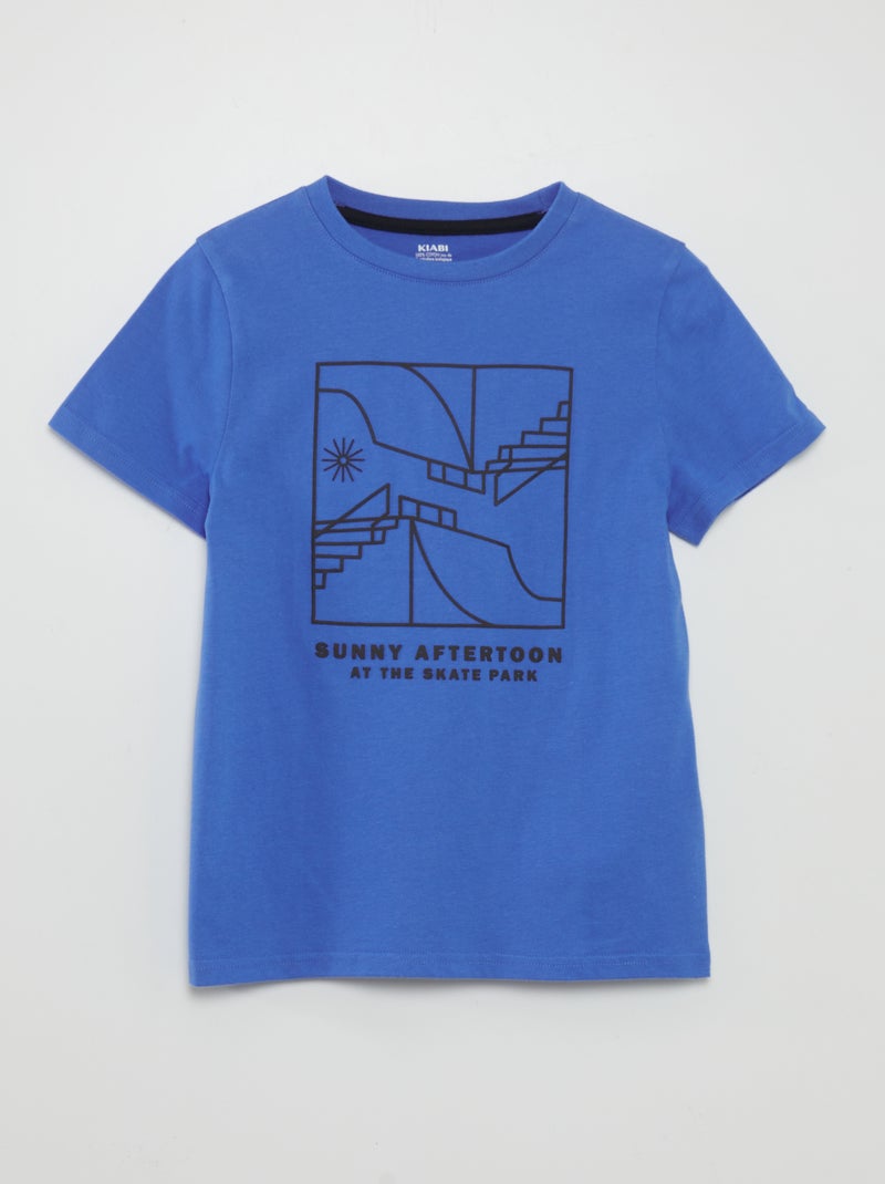 T-shirt à col rond avec imprimé Bleu - Kiabi