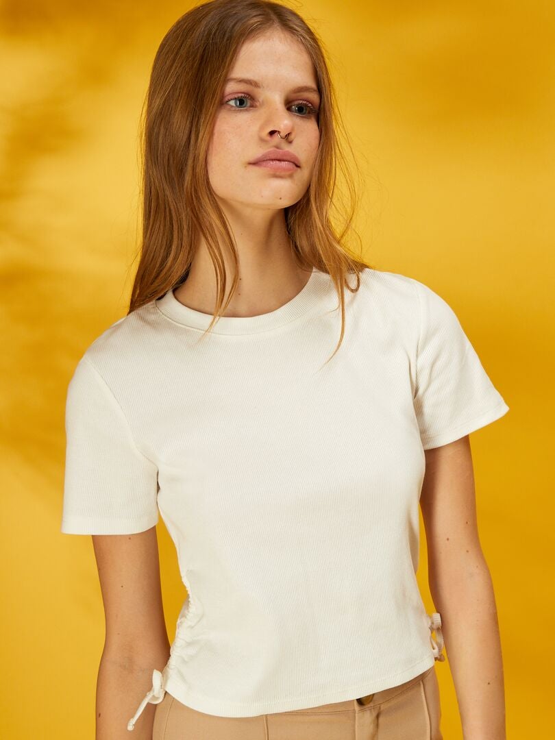 T-shirt à col rond avec liens coulissant blanc - Kiabi