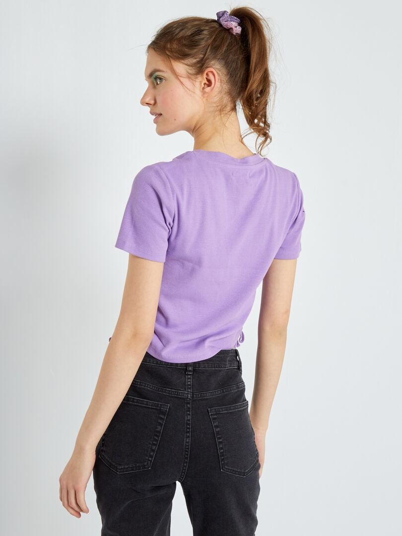 T-shirt à col rond avec liens coulissant Violet - Kiabi