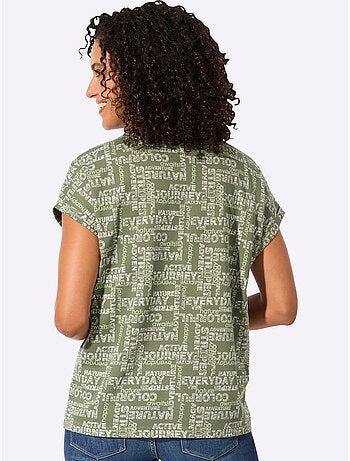 T-shirt à col rond avec mancherons et imprimé graphique - Taille standard - Witt