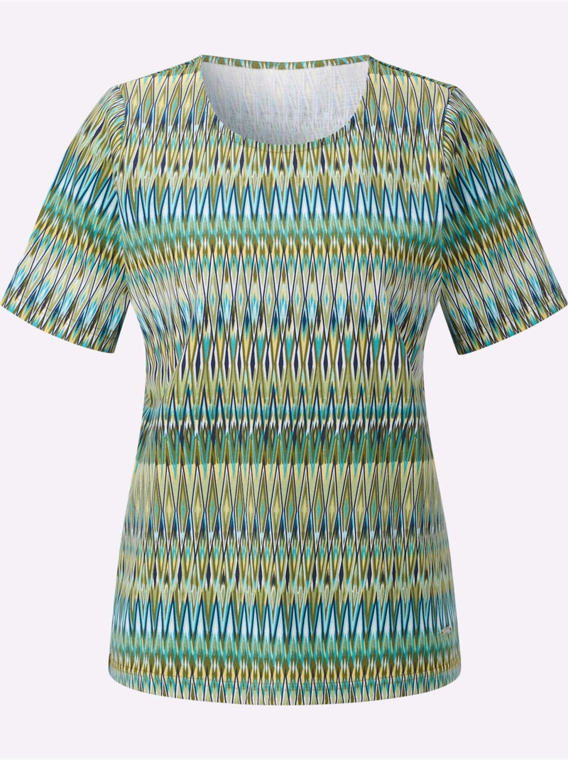 T-shirt à col rond avec manches courtes en pur coton - Taille standard - Witt Vert olive - Kiabi