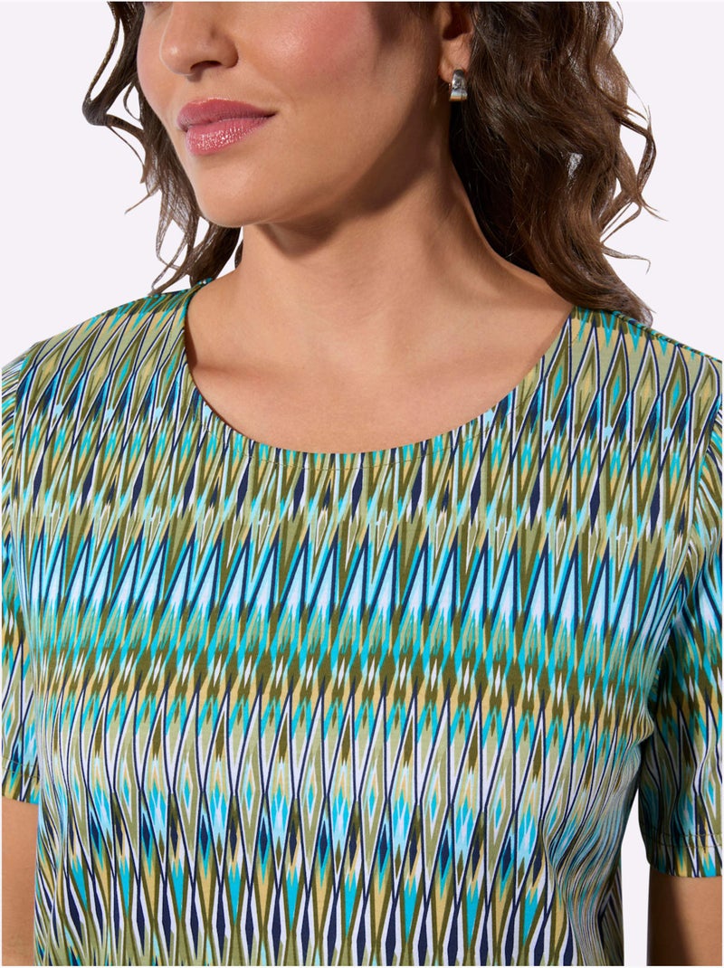 T-shirt à col rond avec manches courtes en pur coton - Taille standard - Witt Vert olive - Kiabi
