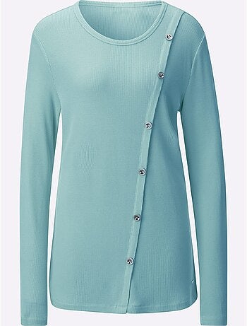 T-shirt à col rond avec boutons et manches longues - Taille standard - Witt