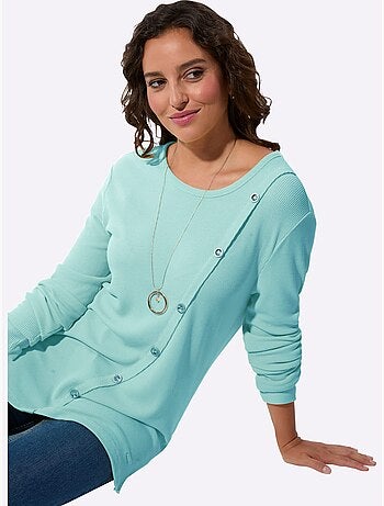 T-shirt à col rond avec boutons et manches longues - Taille standard - Witt