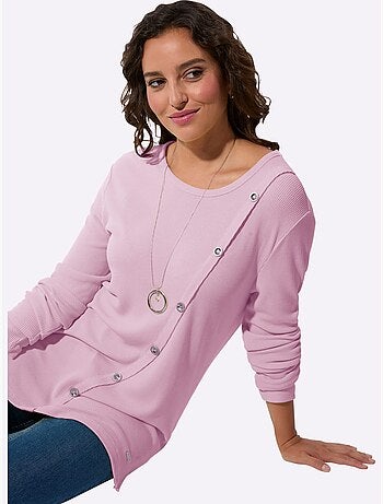 T-shirt à col rond avec boutons et manches longues - Taille standard - Witt