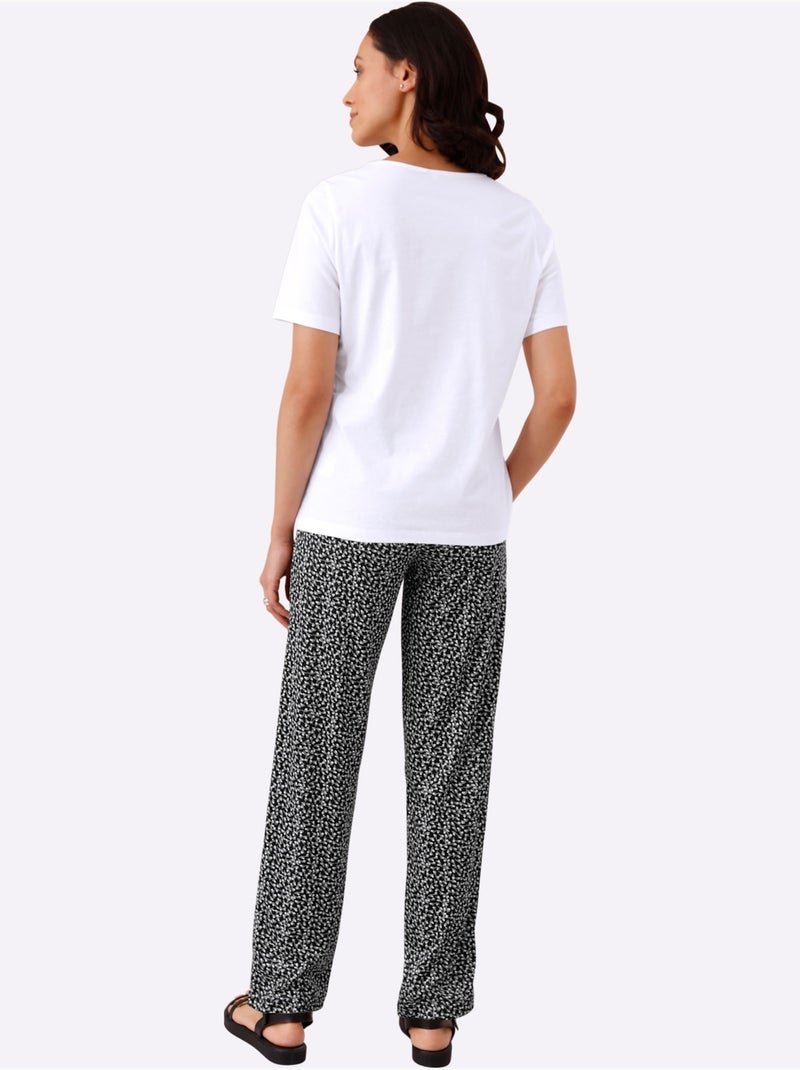 T-shirt à col rond avec motif floral et pierres brillantes - Taille standard - Moda Vilona Blanc - Kiabi