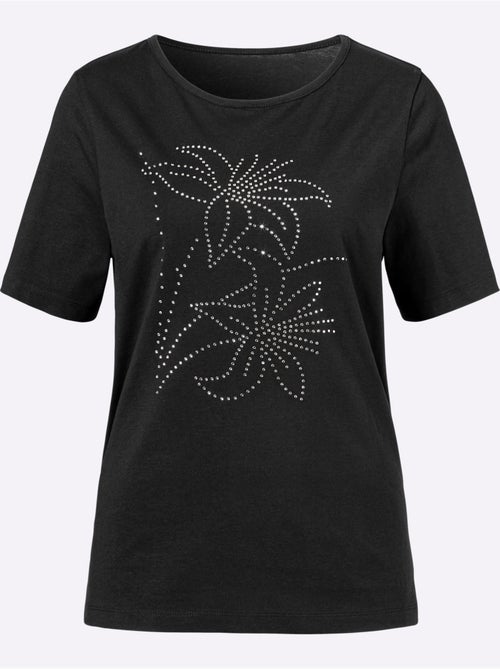 T-shirt à col rond avec motif floral et pierres brillantes - Taille standard - Moda Vilona - Kiabi T-shirt à col rond avec motif floral et pierres brillantes - Taille standard - Moda Vilona - Kiabi