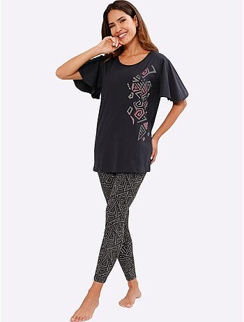 T-shirt à col rond avec motif géométrique et manches larges - Taille standard - Moda Vilona