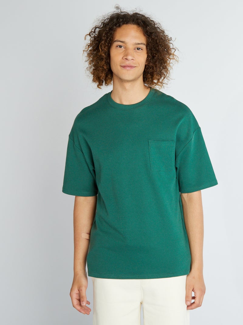 T-shirt à col rond avec poche poitrine Vert - Kiabi