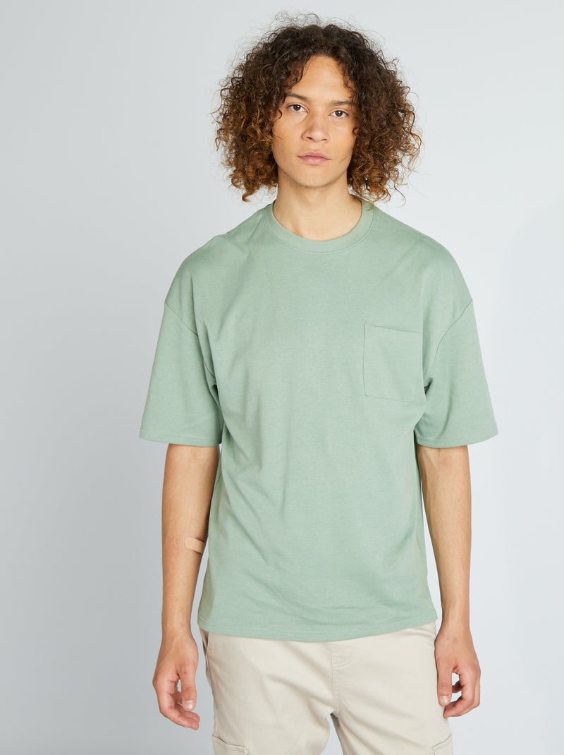 T-shirt à col rond avec poche poitrine Vert eau - Kiabi