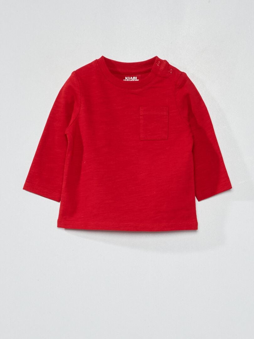 T-shirt à col rond avec poche Rouge - Kiabi