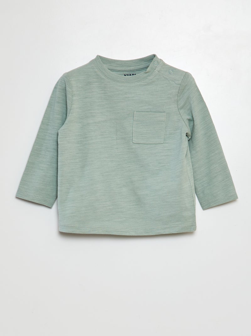 T-shirt à col rond avec poche Vert - Kiabi