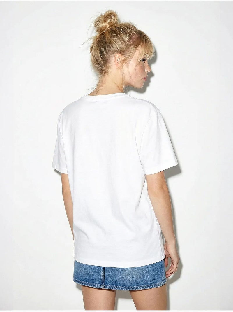 T-shirt à col rond brodé de fleurs lucci Blanc - Kiabi