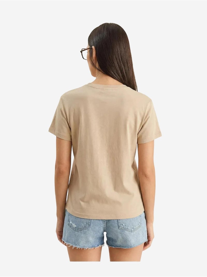 T-shirt à col rond brodé lucci Beige argile - Kiabi