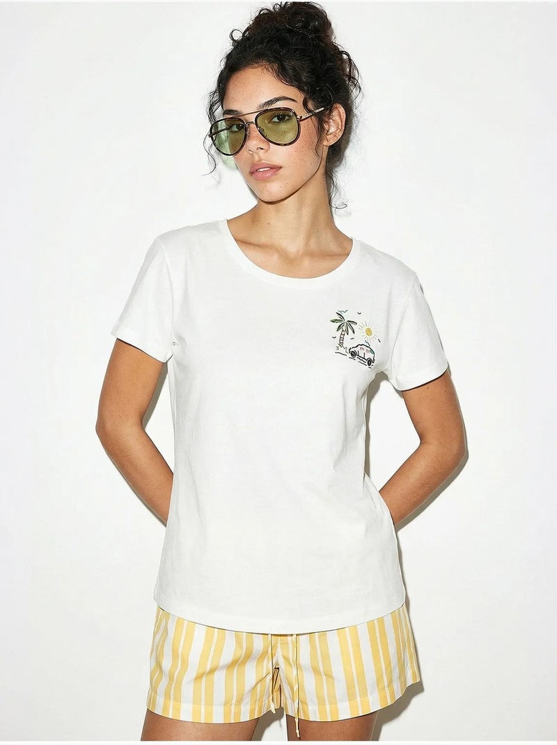 T-shirt à col rond brodé lucci Blanc - Kiabi