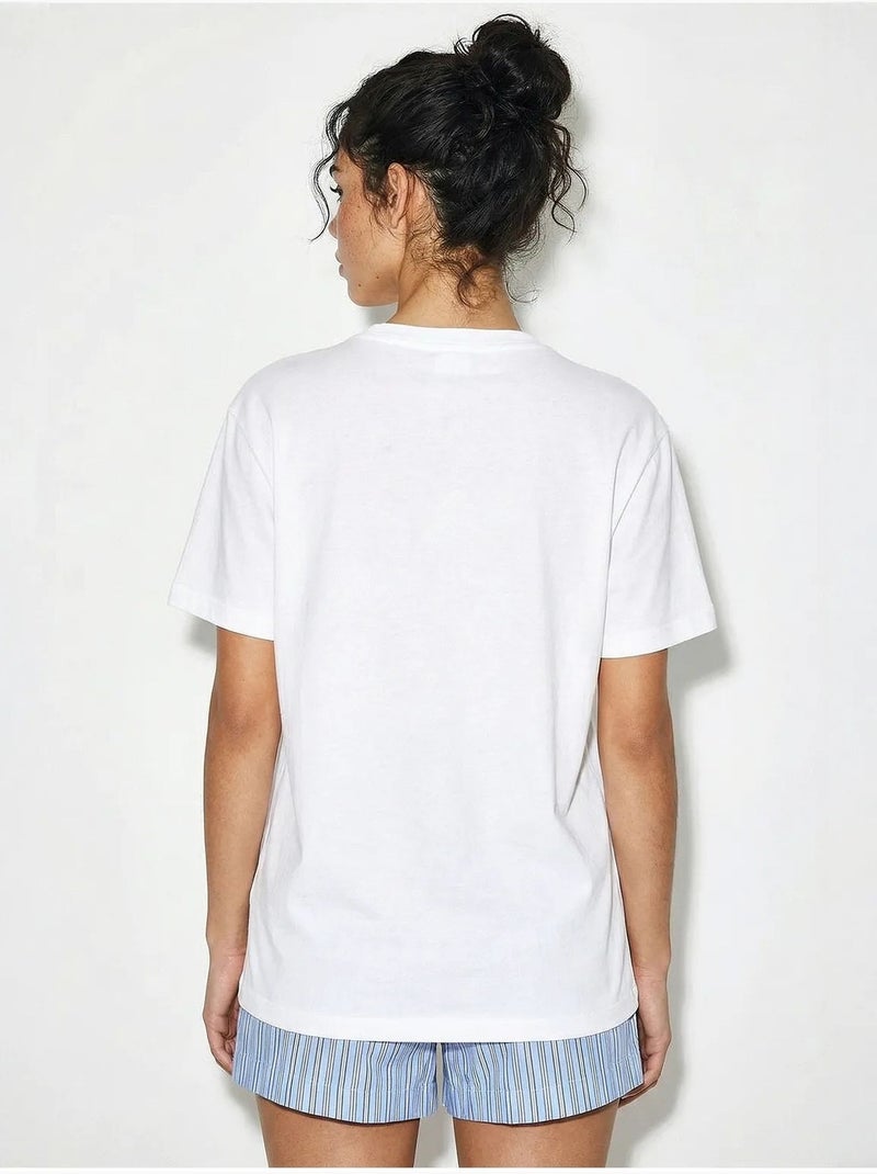 T-shirt à col rond brodé lucci Blanc - Kiabi