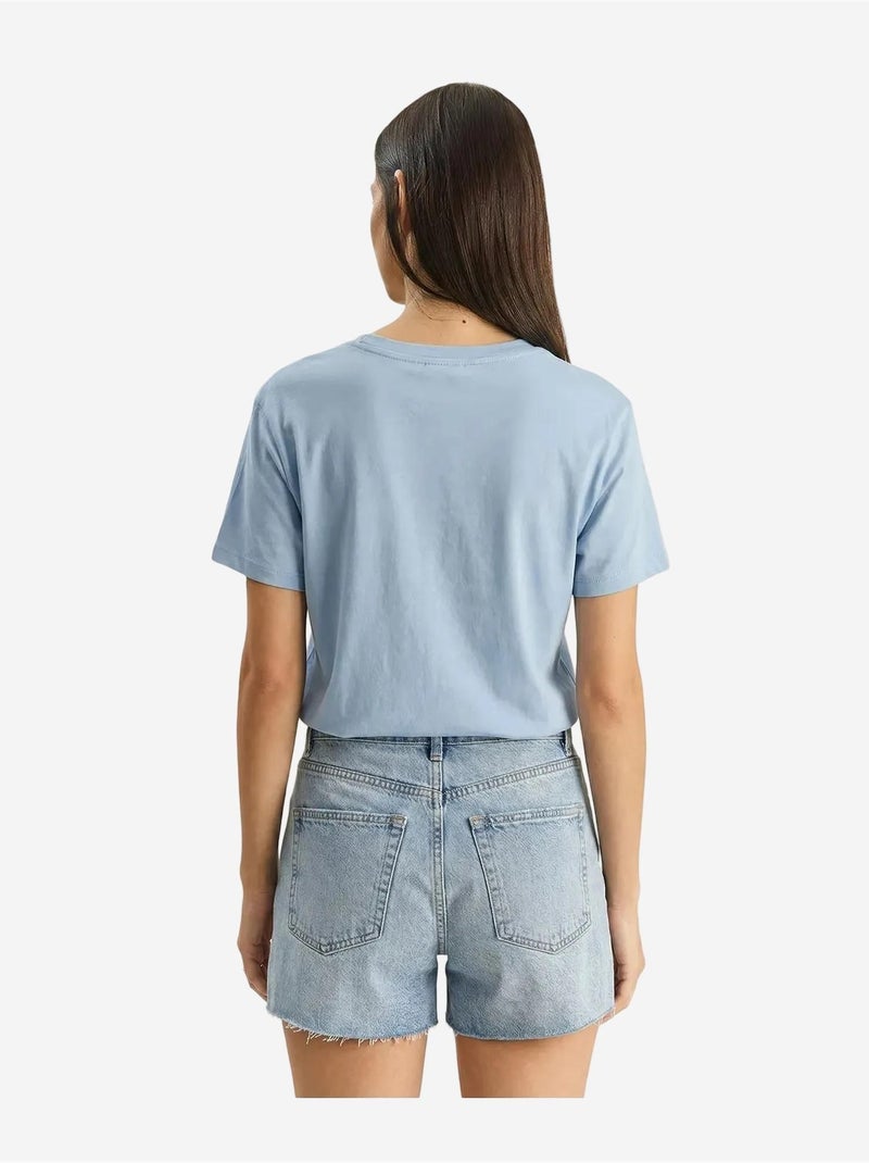 T-shirt à col rond brodé lucci Bleu ciel - Kiabi