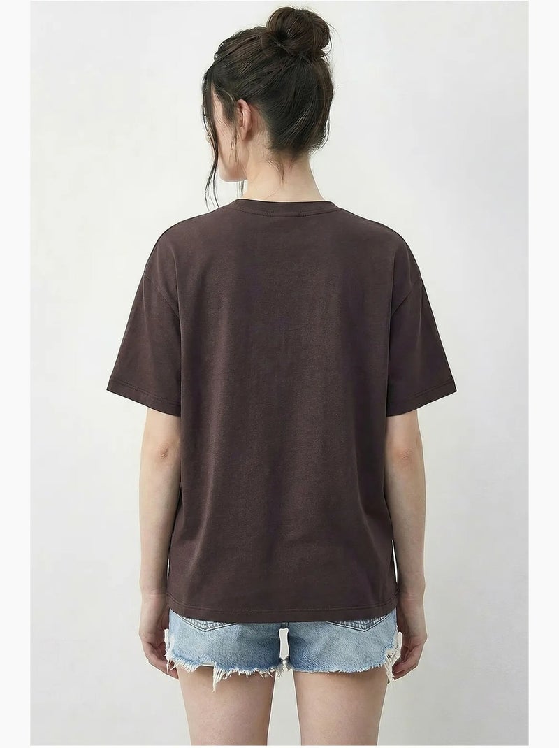 T-shirt à col rond brodé lucci Marron chocolat - Kiabi