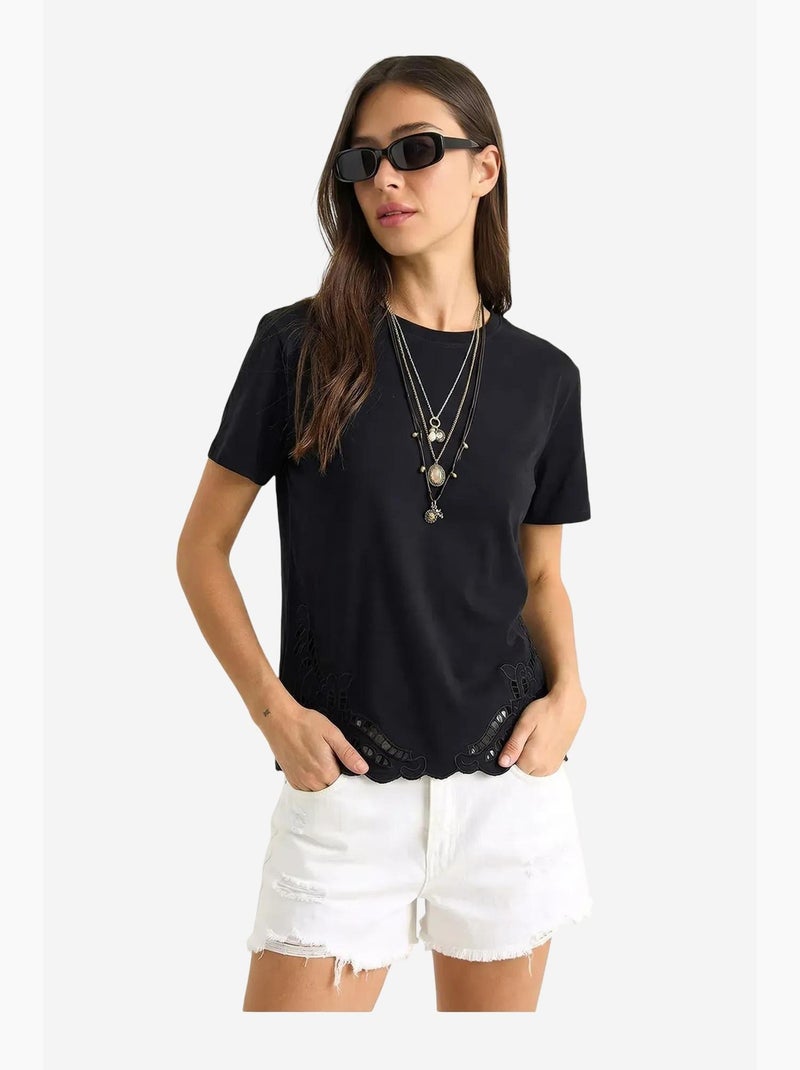 T-shirt à col rond brodé lucci Noir - Kiabi