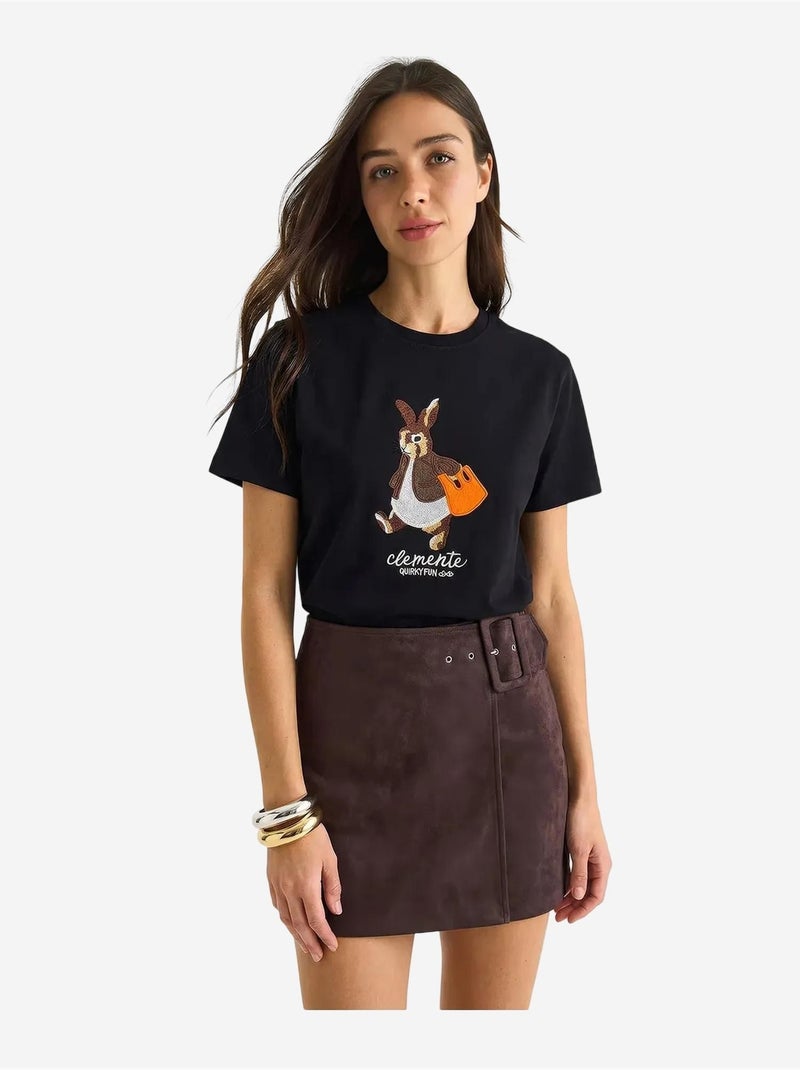 T-shirt à col rond brodé lucci Noir - Kiabi