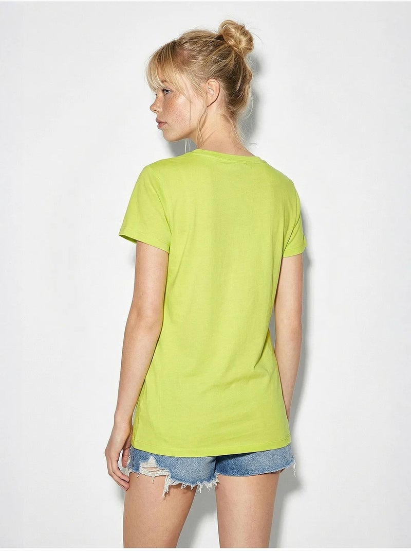 T-shirt à col rond brodé lucci Vert tilleul - Kiabi