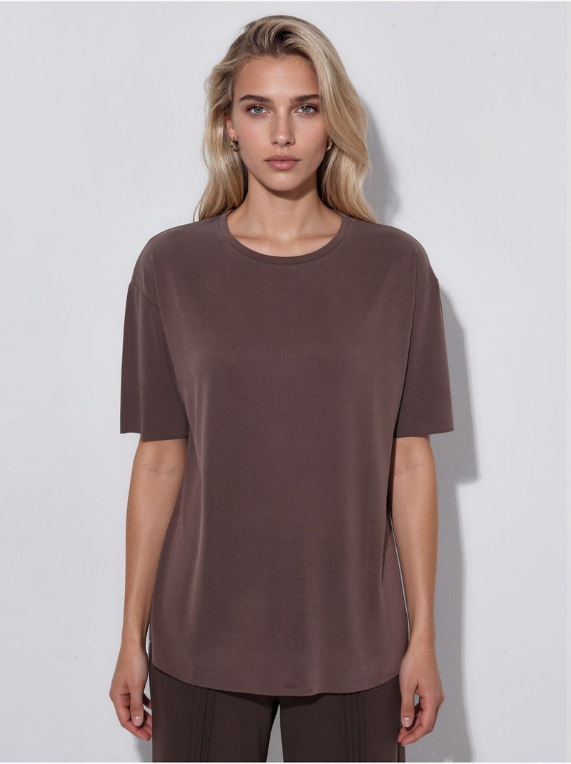 T-shirt à col rond de coupe ample busem Marron chocolat - Kiabi