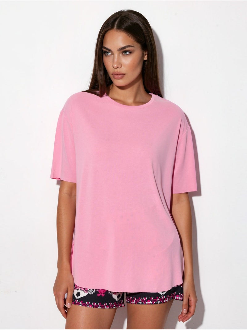 T-shirt à col rond de coupe ample busem Rose - Kiabi