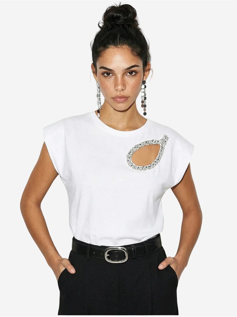 T-shirt à col rond découpé lucci Blanc - Kiabi