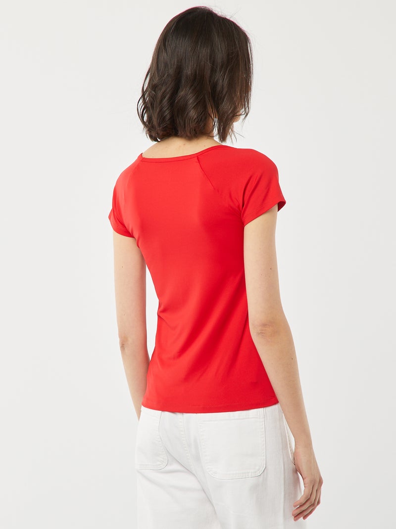 T-shirt à col rond dégagé rouge - Kiabi