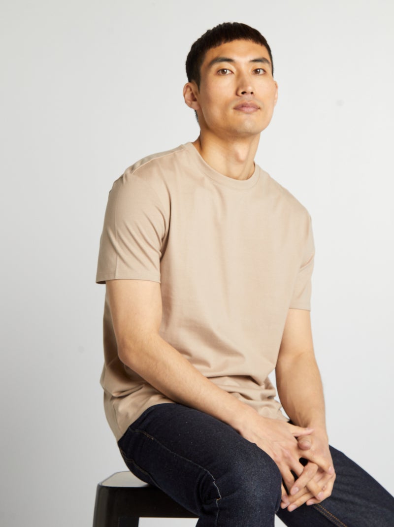 T-shirt à col rond en coton - Tough Cotton™ beige - Kiabi