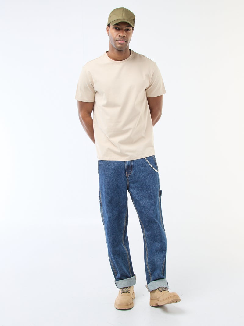 T-shirt à col rond en coton - Tough Cotton™ Beige - Kiabi