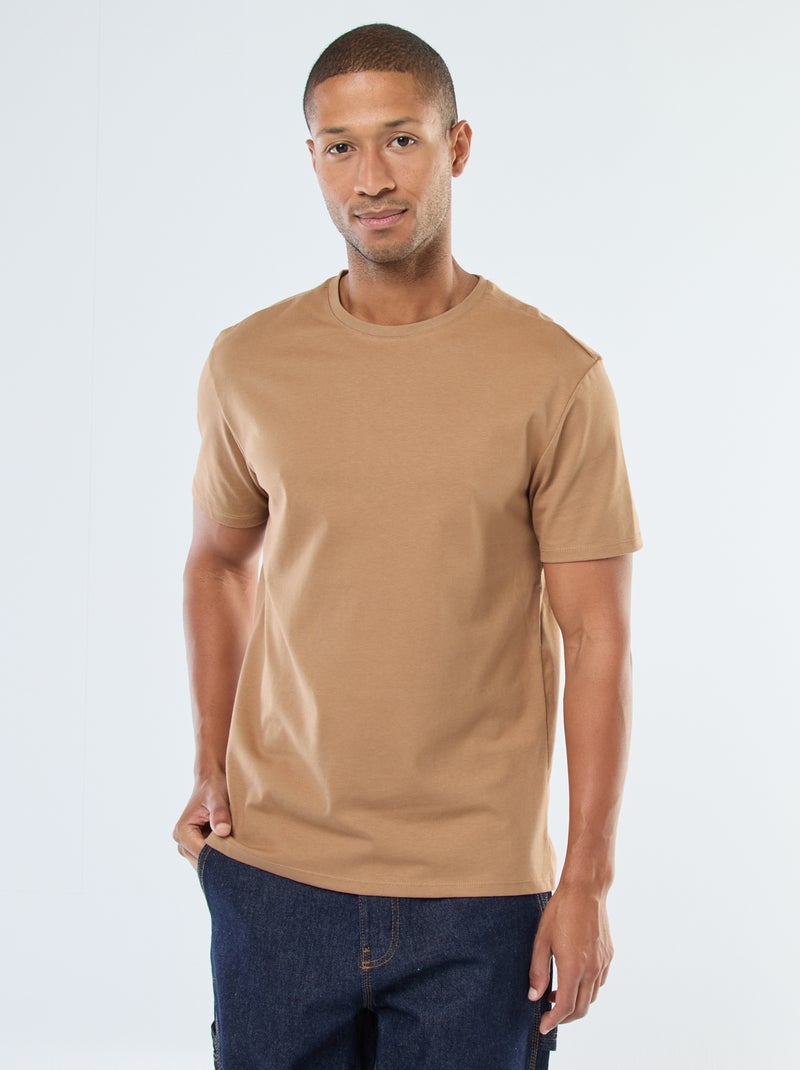T-shirt à col rond en coton - Tough Cotton™ Beige - Kiabi