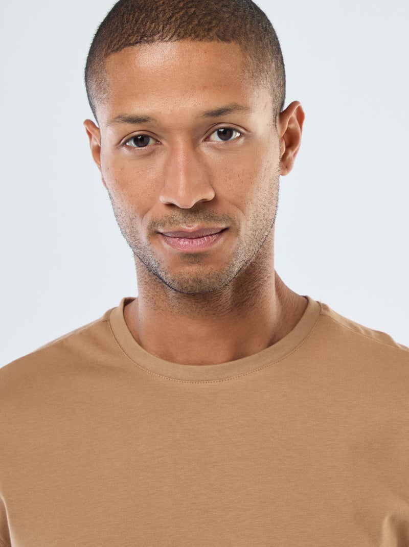 T-shirt à col rond en coton - Tough Cotton™ Beige - Kiabi