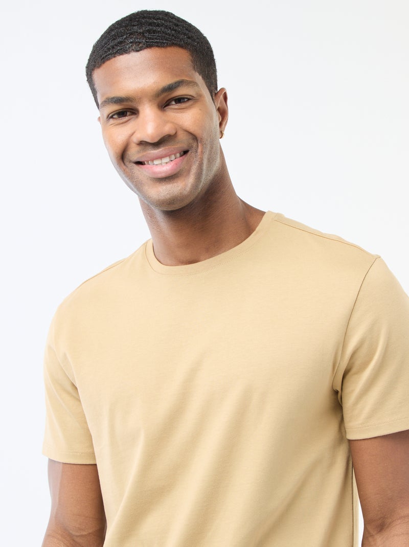 T-shirt à col rond en coton - Tough Cotton™ Beige - Kiabi