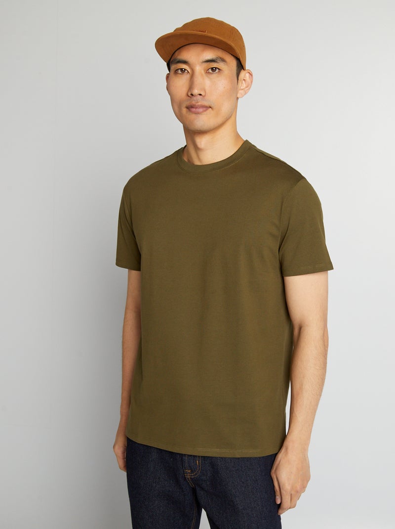 T-shirt à col rond en coton - Tough Cotton™ kaki - Kiabi