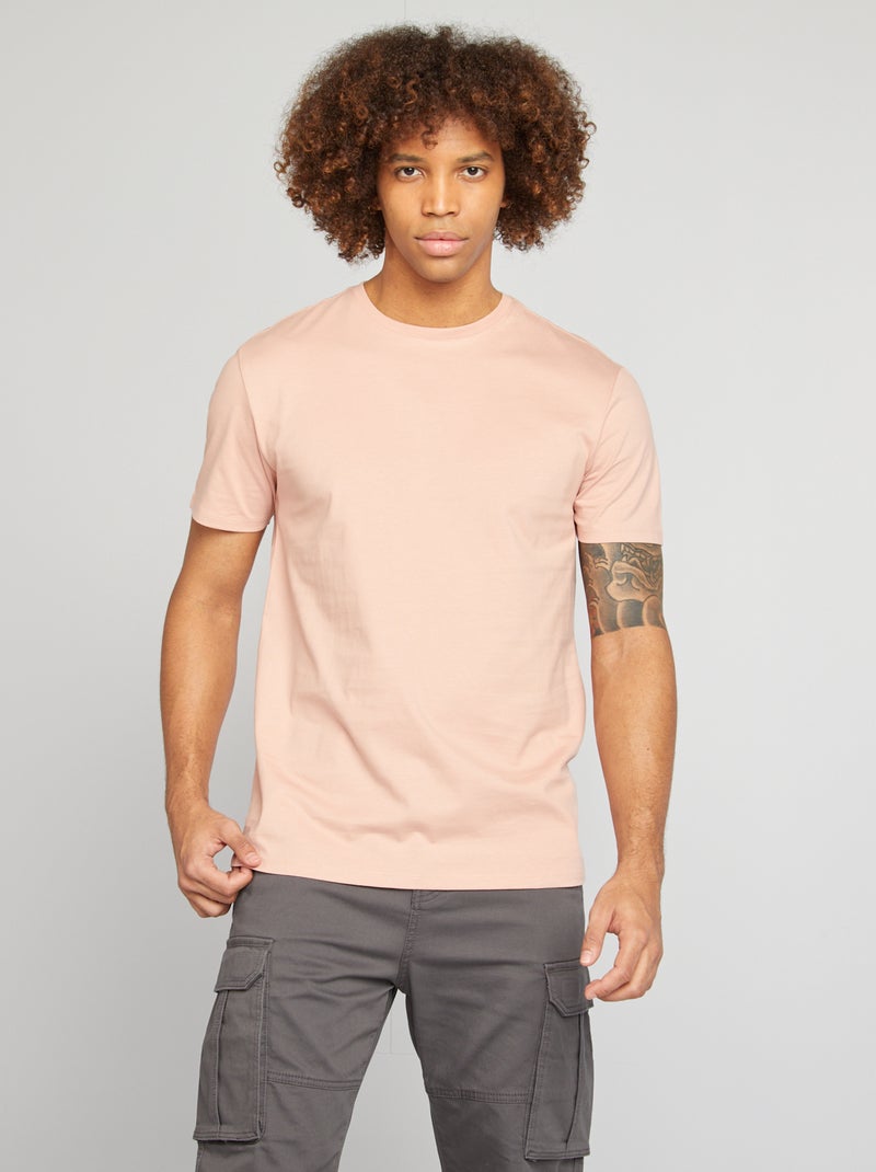 T-shirt à col rond en coton - Tough Cotton™ Rose saumon - Kiabi