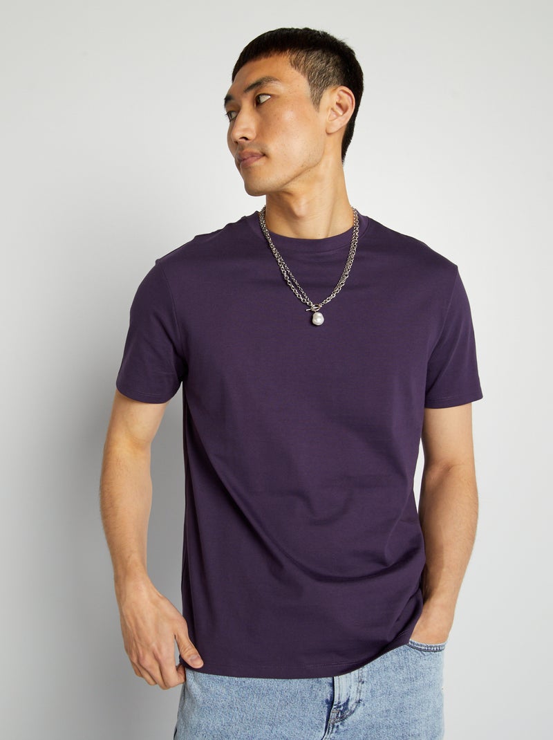 T-shirt à col rond en coton - Tough Cotton™ violet - Kiabi