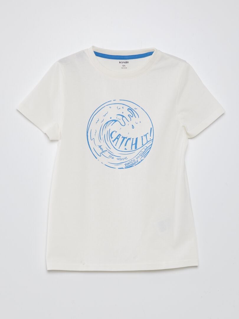 T-shirt à col rond en coton Blanc - Kiabi