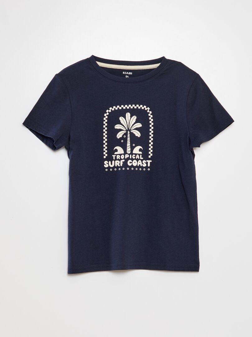 T-shirt à col rond en coton Bleu marine - Kiabi