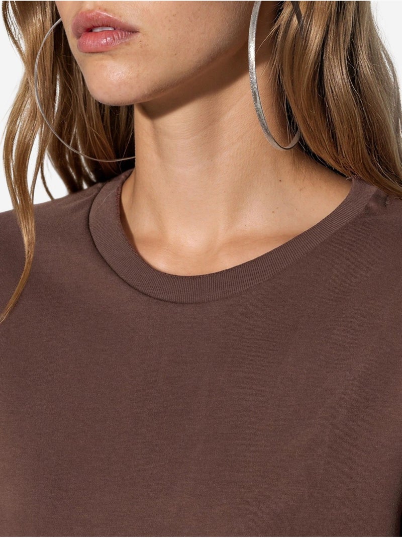 T-shirt à col rond en coton côtelé busem Marron - Kiabi