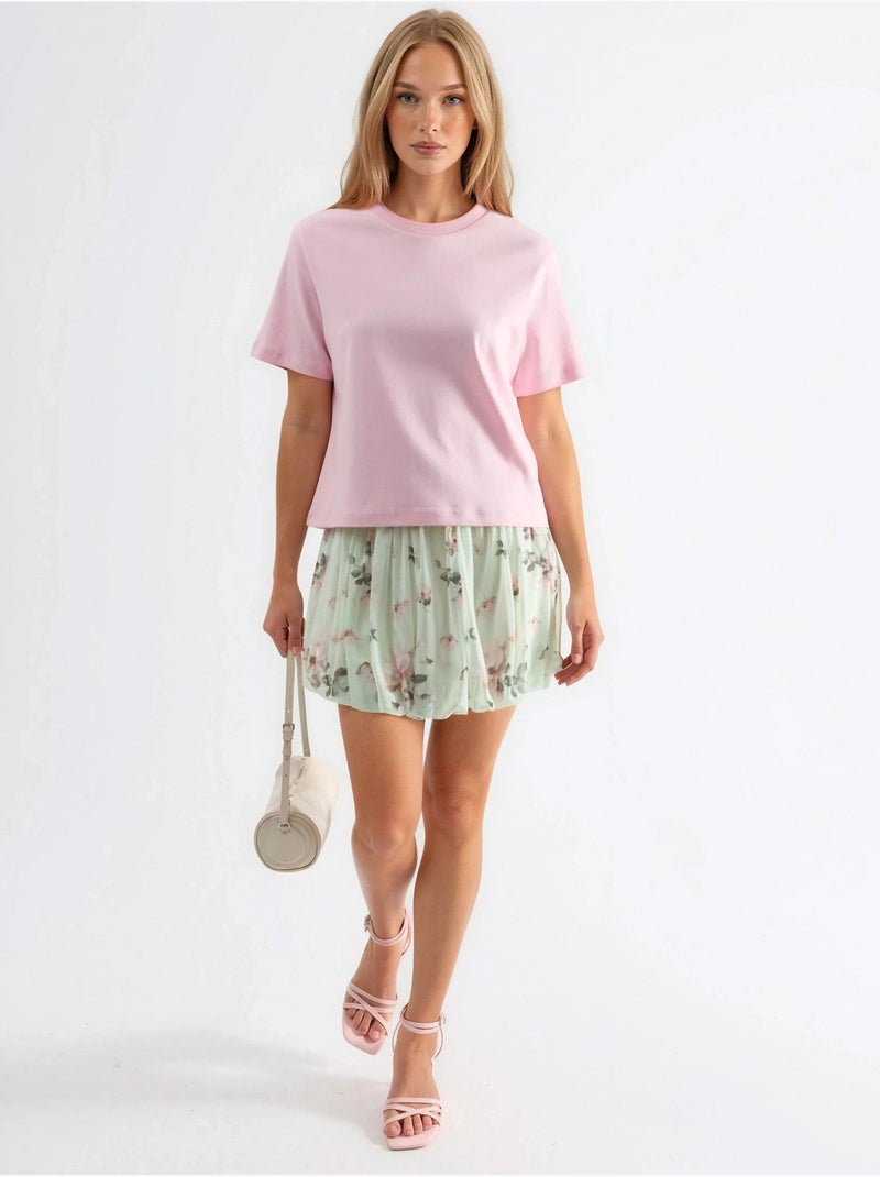 T-shirt à col rond en coton côtelé busem Rose pâle - Kiabi