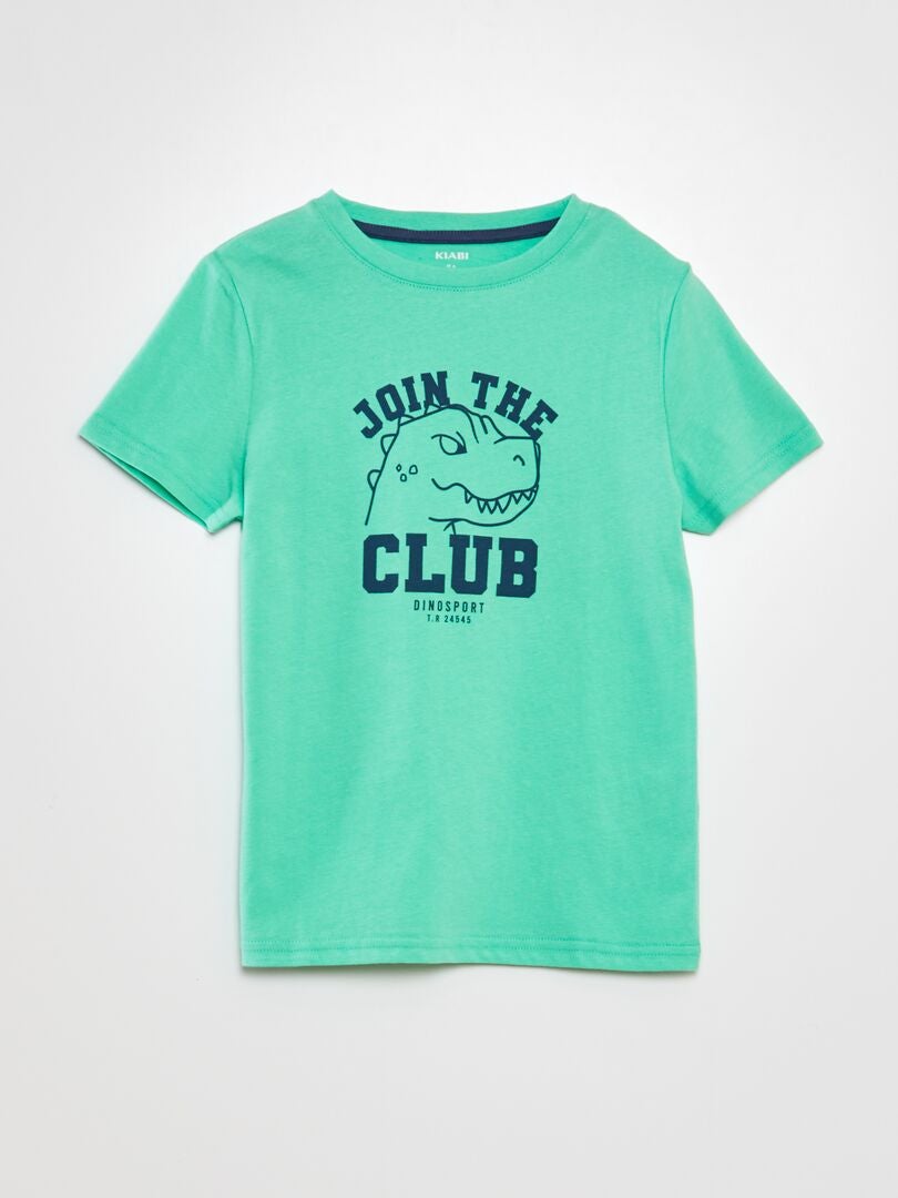 T-shirt à col rond en coton Vert 'dino' - Kiabi